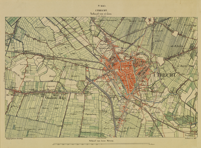 214045 Topografische kaart van de stad Utrecht met wijde omgeving; met weergave van de verkavelingen, bebouwing, wegen, ...